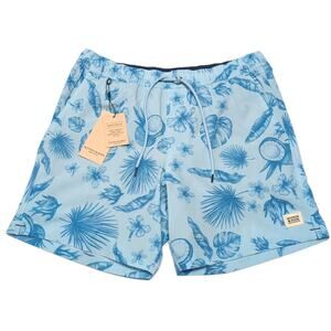 Scotch & Soda Palm Island Swim Trunk Mens M Blue Stretch Brief Liner UPF NEW NWT